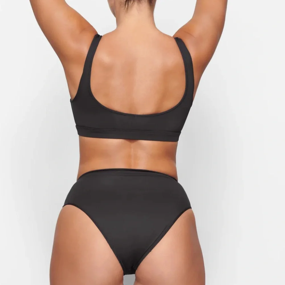 Black Women's High-Waist Bikini Set - Classic Scoop Top